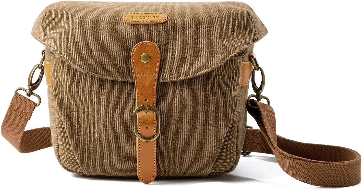 BAGSMART Camera Bag, SLR DSLR Canvas Crossbody Camera Case, Compact Camera Shoulder Bag with Rain Cover for Women and Men