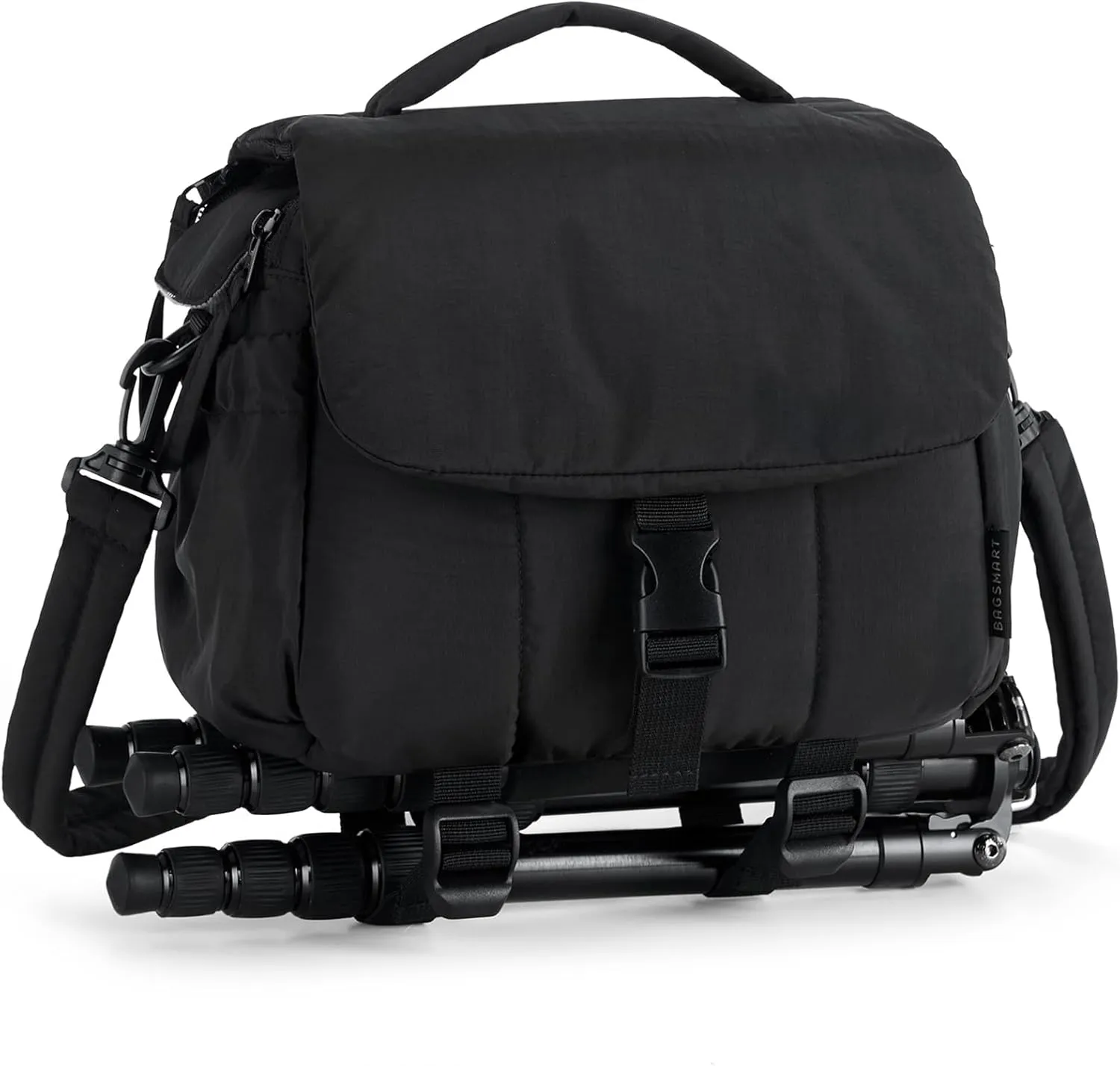 BAGSMART Small Camera Bag, DSLR Camera Case for Camera Lens & Accessories, Ultra-Light Compact Crossbody Camcorder Bags with Rain Cover/Tripod Straps, Black