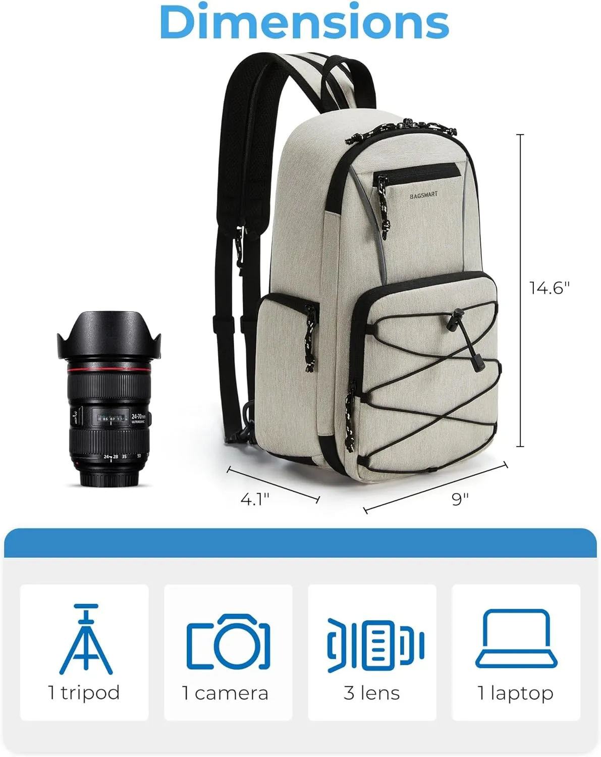 BAGSMART Small Camera Sling Bag, DSLR/SLR Camera Bag Fits 11" Tablet, Camera Shoulder Bag for Photographers With Tripod Holder