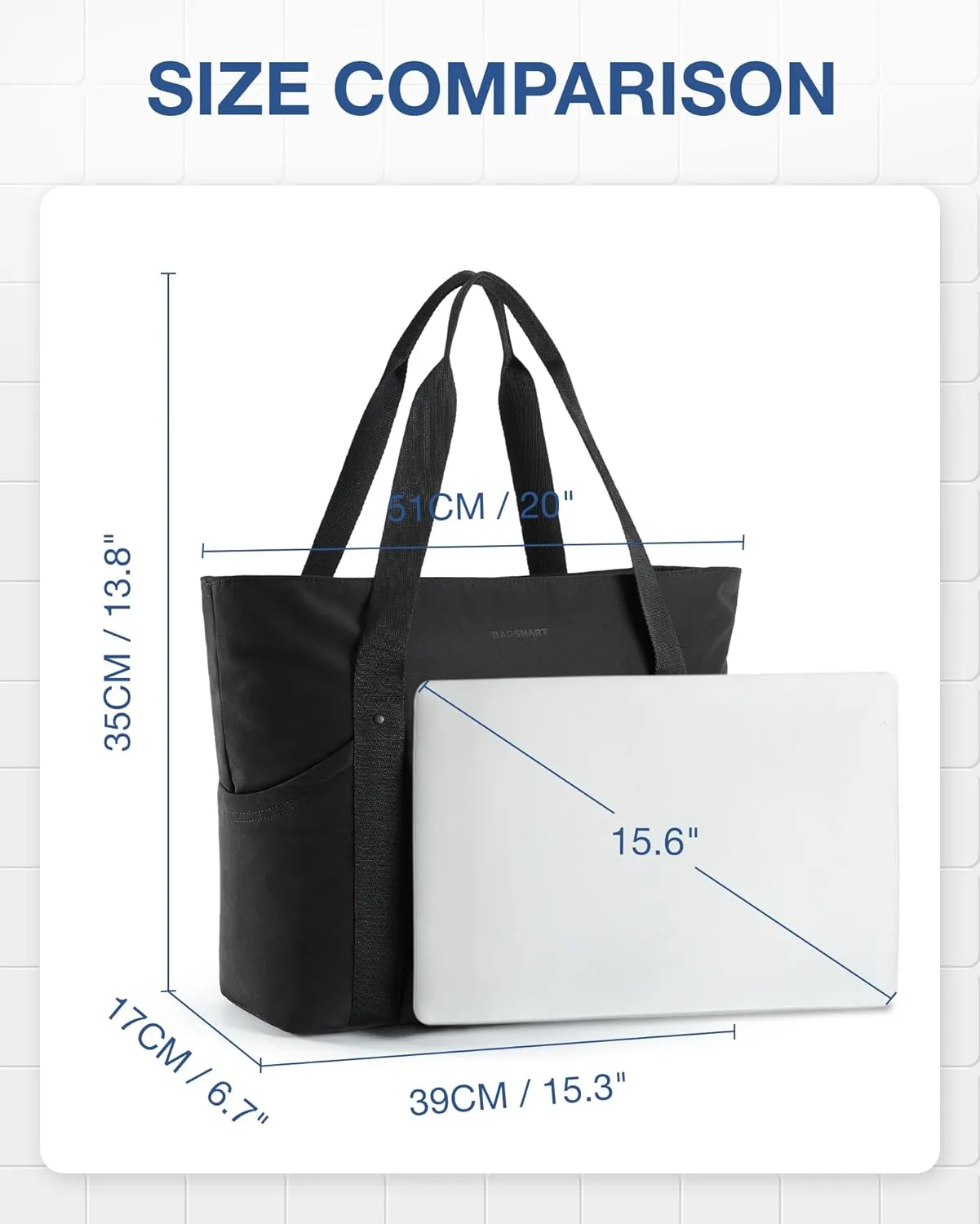 BAGSMART Tote Bag for Women, Tote Shoulder Bag with Laptop Compartment and Zipper Handbag for Travel, Work