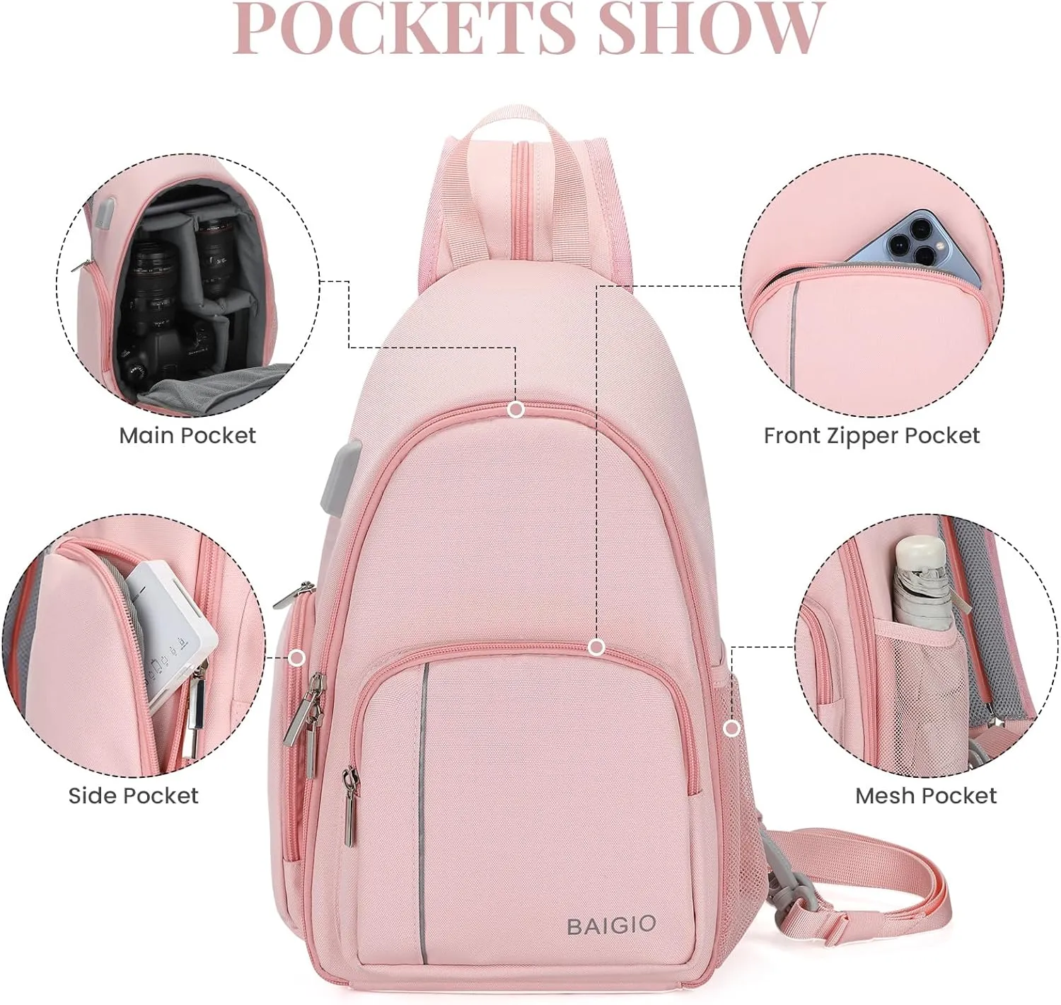 BAIGIO Camera Sling Bag Small Camera Backpack for Photographers,Waterproof Camera Crossbody Bag Travel Caemra Backpack for DSLR SLR Mirrorless Camera
