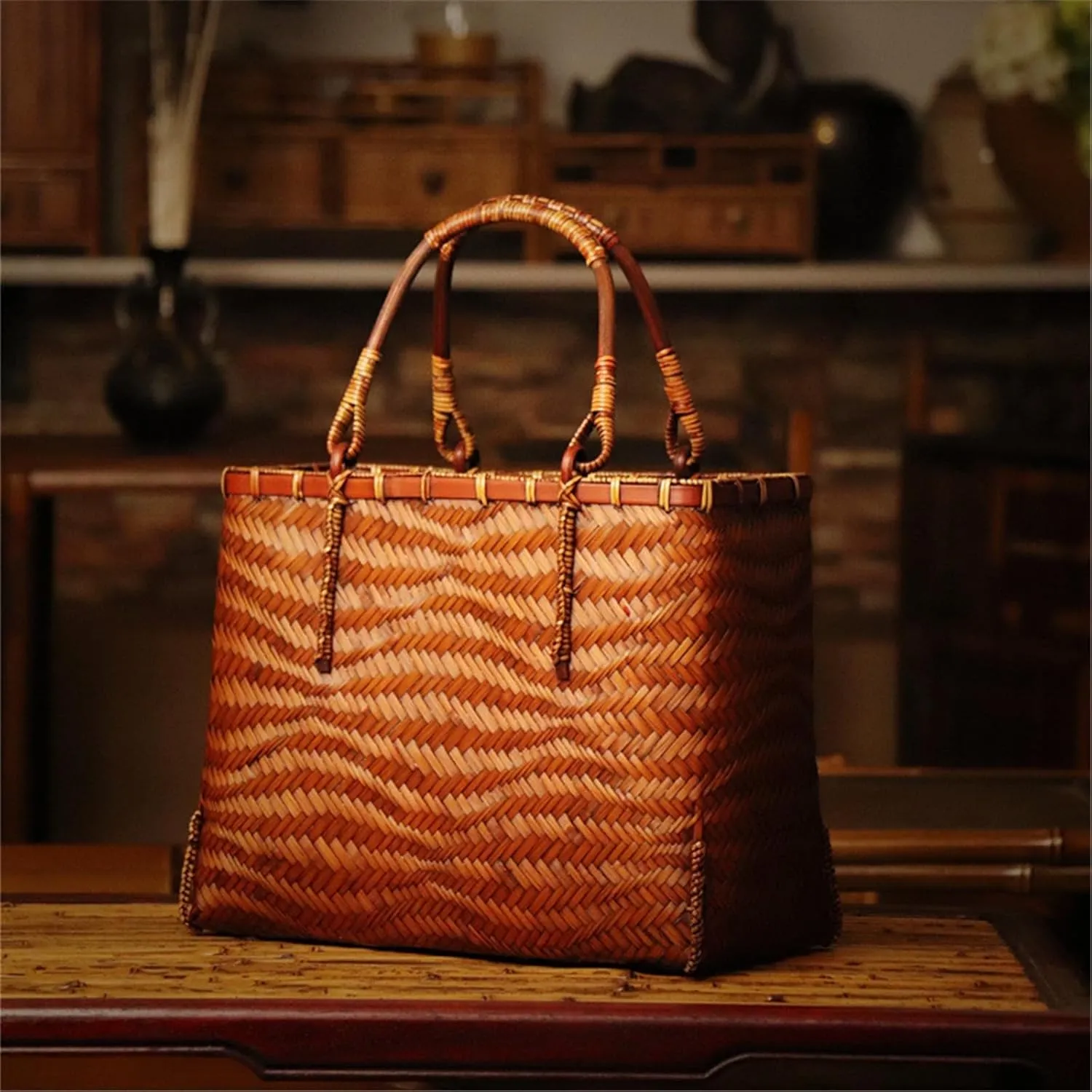 Bamboo Woven Bag Creative Bamboo Handmade Bags Women's Tote Beach Bags Beach Vacation Bag