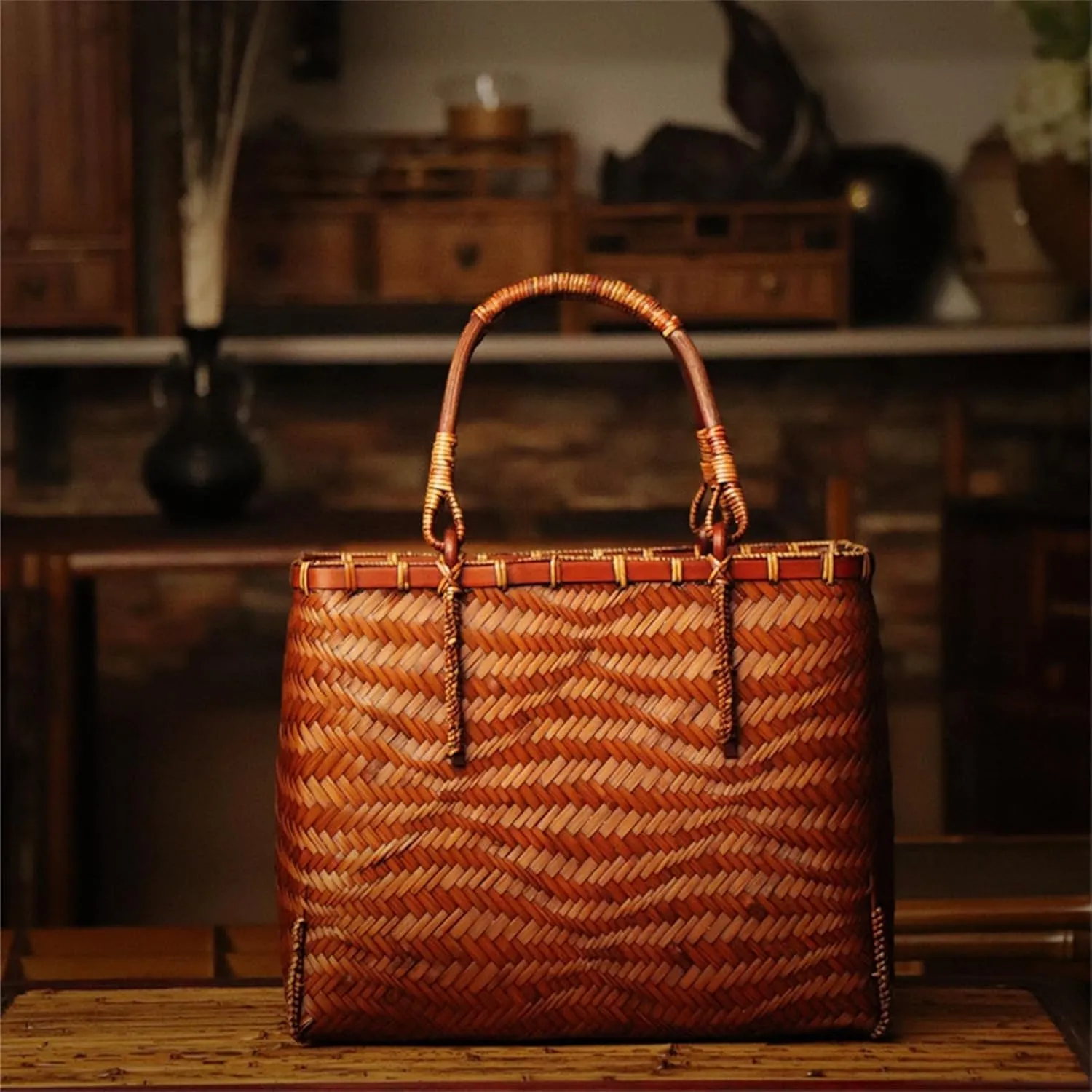 Bamboo Woven Bag Creative Bamboo Handmade Bags Women's Tote Beach Bags Beach Vacation Bag