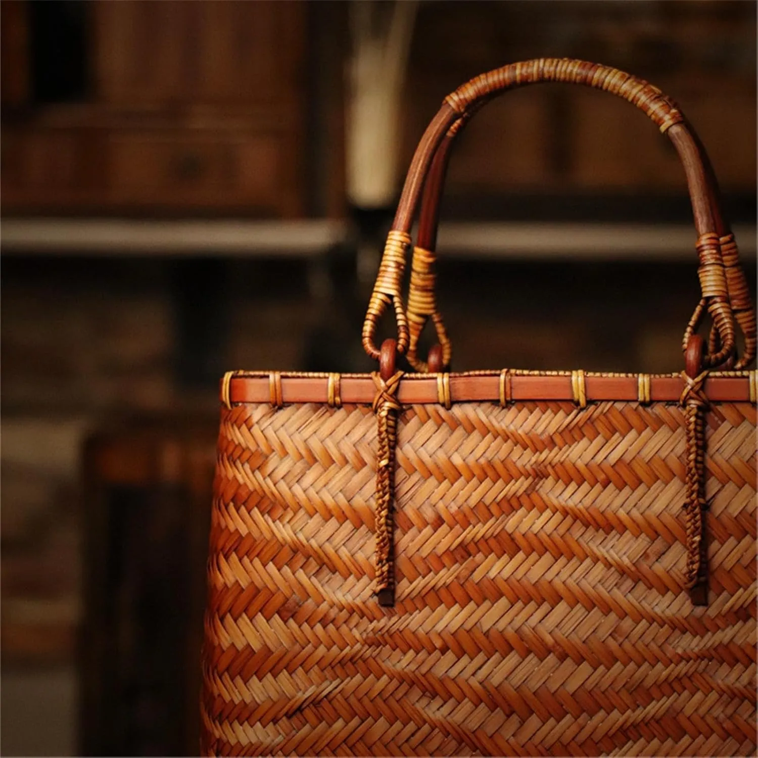 Bamboo Woven Bag Creative Bamboo Handmade Bags Women's Tote Beach Bags Beach Vacation Bag