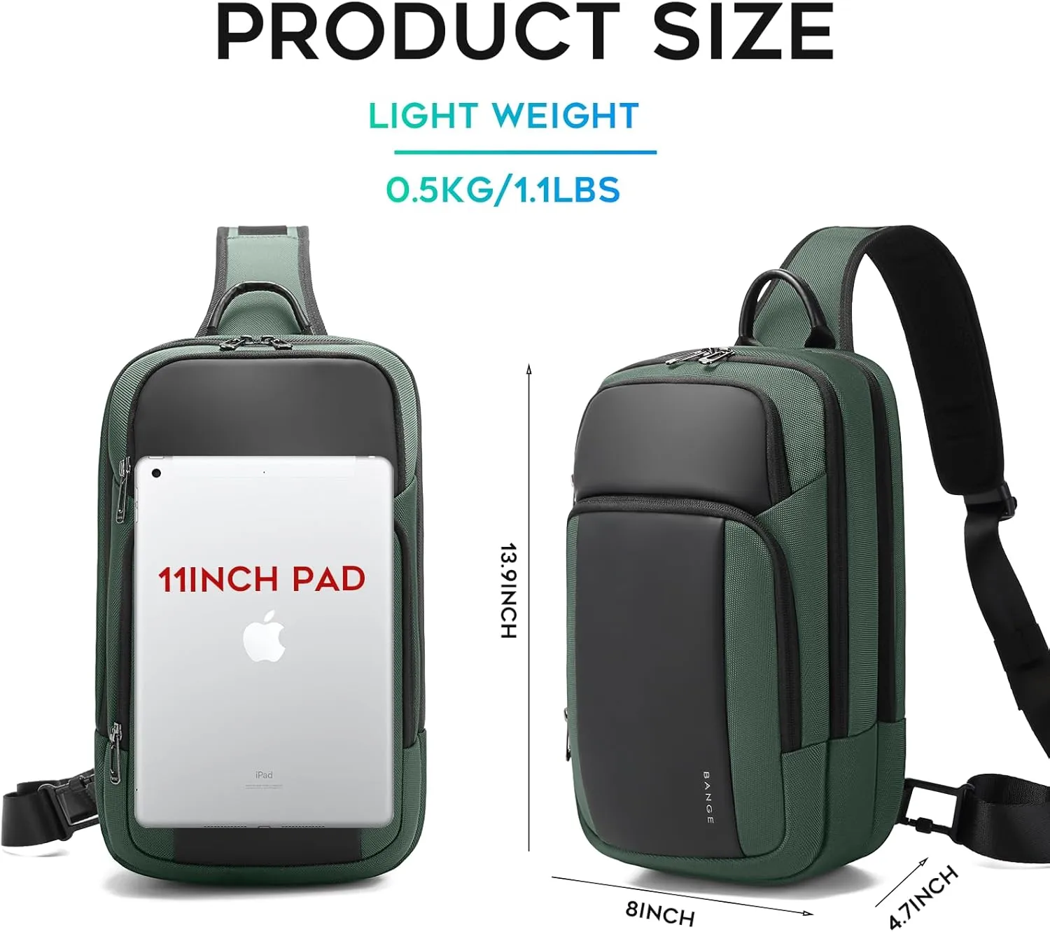 BANGE large Sling Backpack, Men Crossbody Bag, Men's Shoulder Bag for Travel and Work, Casual Cross Body Bag for Men and Women