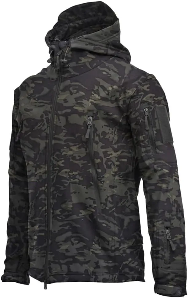 BaronHong Men's Outdoor Hiking Soft Shell Jackets Combat Hooded Coat Camping Hunting Jacket