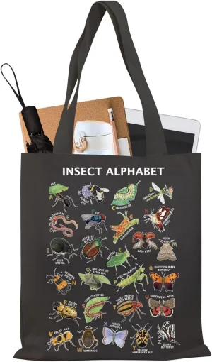BDPWSS Insect Alphabet Tote Bag - Bug & Beetle Lover Gift - Entomology & Nature Lover