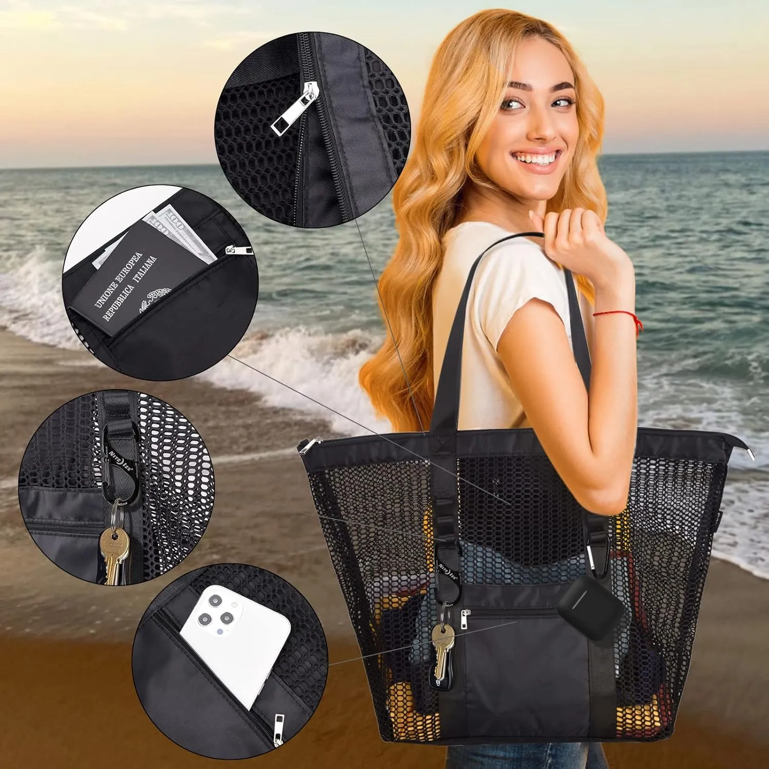 Beach Bag - Mesh Tote Bag Mothers Day Gifts for Mom Women Bag for Travel Pool Family Beach Vacation Cruise Essentials 2025