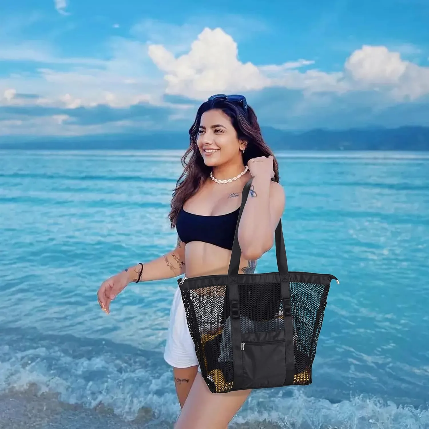 Beach Bag - Mesh Tote Bag Mothers Day Gifts for Mom Women Bag for Travel Pool Family Beach Vacation Cruise Essentials 2025