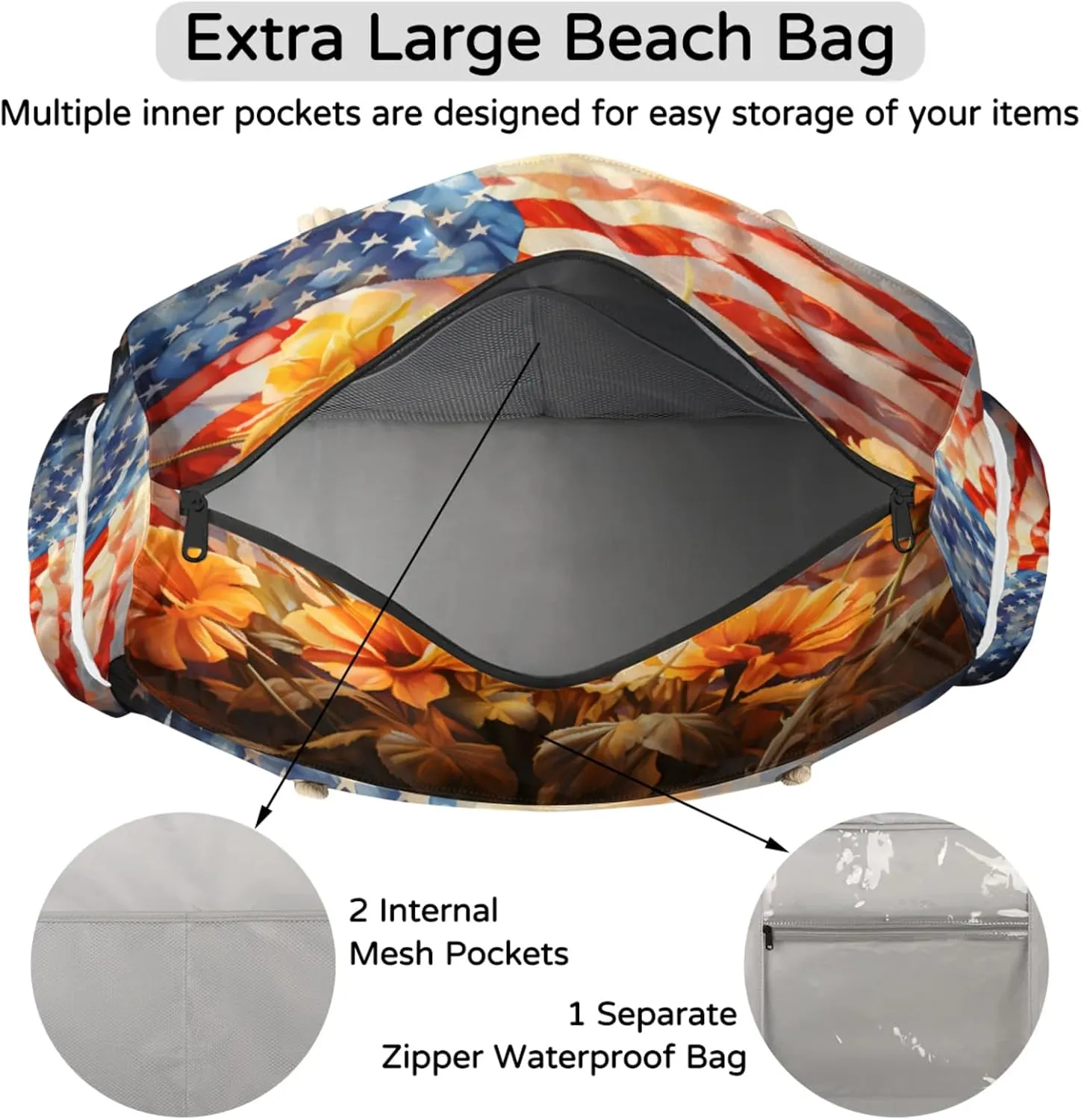 Beach Bags for Women Large Beach Tote Bag, Waterproof Sandproof Swim Pool Bag with Zipper