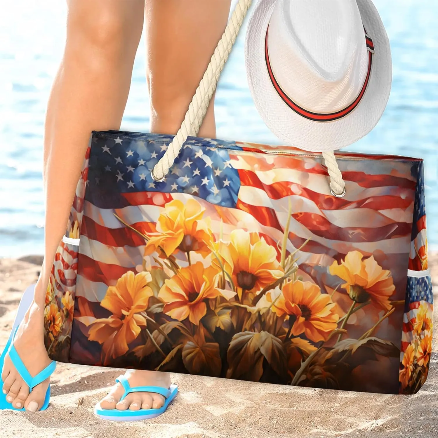 Beach Bags for Women Large Beach Tote Bag, Waterproof Sandproof Swim Pool Bag with Zipper