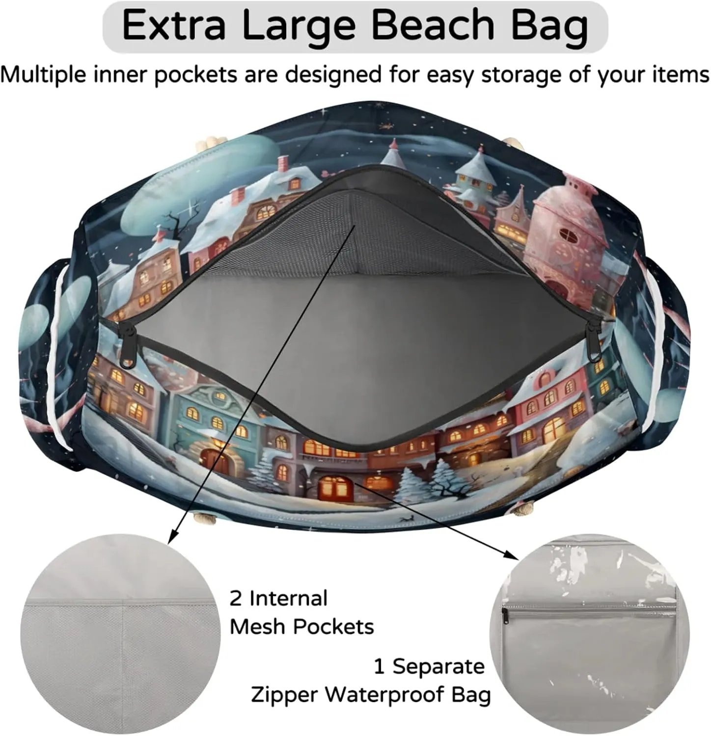 Beach Bags for Women Large Beach Tote Bag, Waterproof Sandproof Swim Pool Bag with Zipper