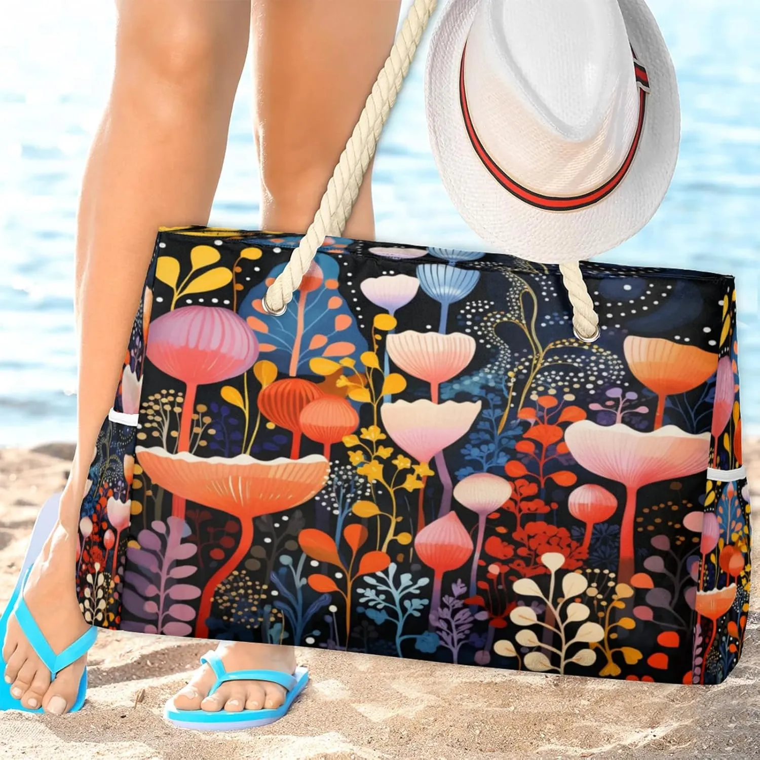 Beach Bags for Women Large Beach Tote Bag, Waterproof Sandproof Swim Pool Bag with Zipper