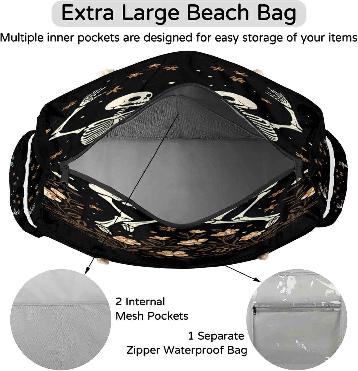 Beach Bags for Women Large Beach Tote Bag, Waterproof Sandproof Swim Pool Bag with Zipper