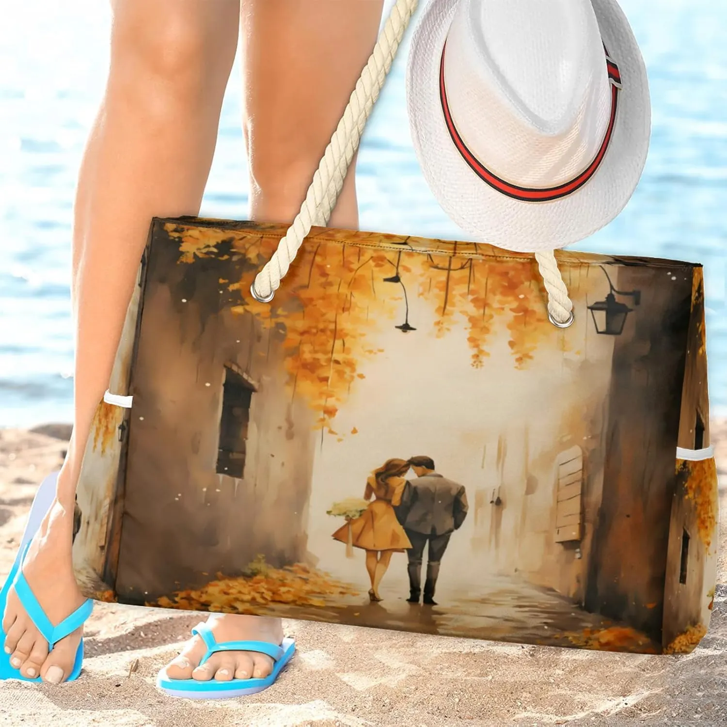 Beach Bags for Women Large Beach Tote Bag, Waterproof Sandproof Swim Pool Bag with Zipper