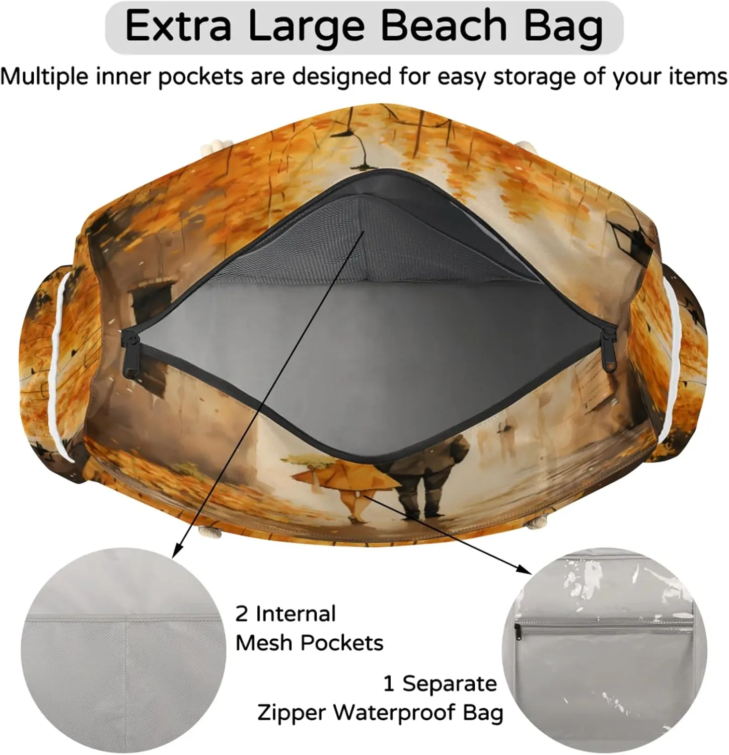 Beach Bags for Women Large Beach Tote Bag, Waterproof Sandproof Swim Pool Bag with Zipper