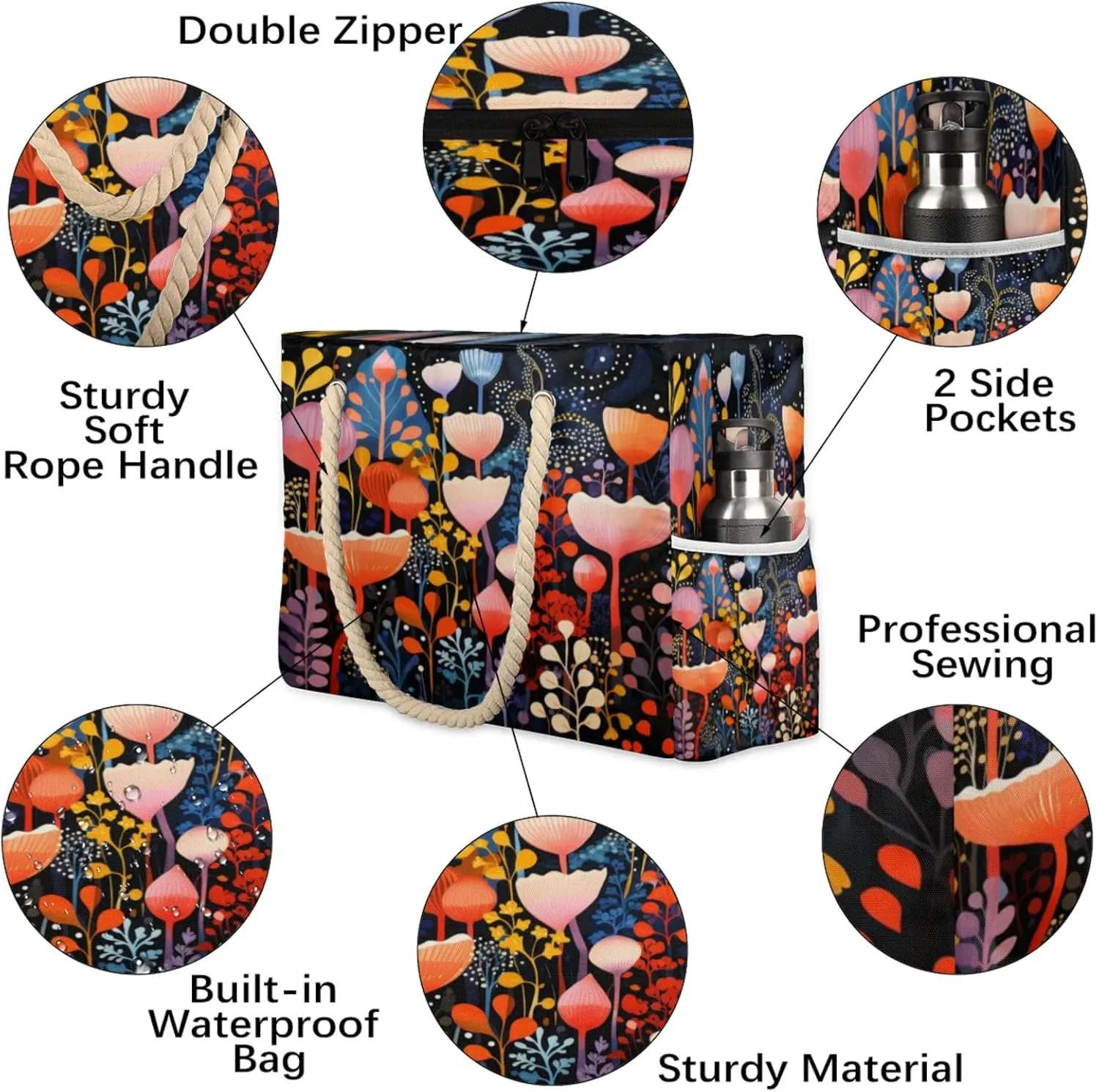 Beach Bags for Women Large Beach Tote Bag, Waterproof Sandproof Swim Pool Bag with Zipper