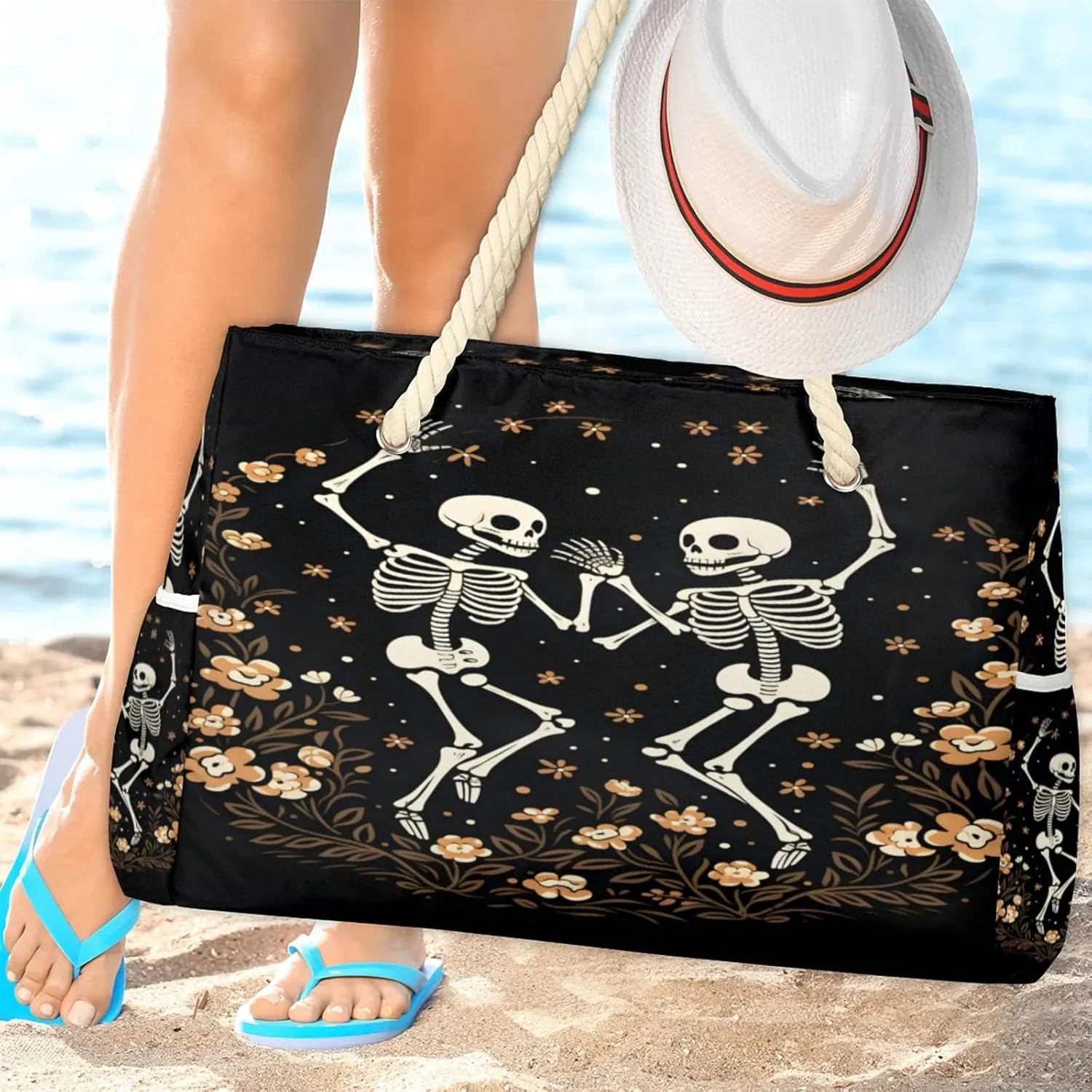 Beach Bags for Women Large Beach Tote Bag, Waterproof Sandproof Swim Pool Bag with Zipper