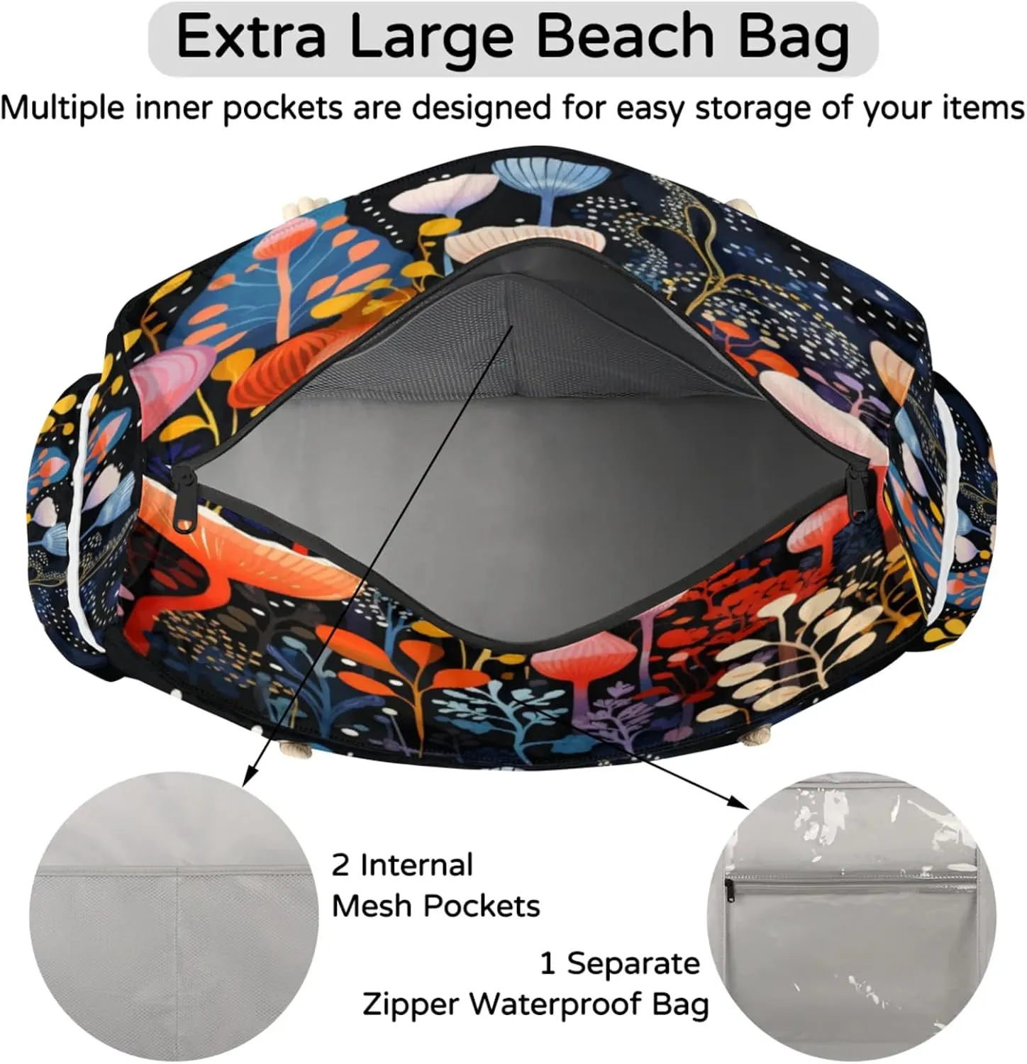 Beach Bags for Women Large Beach Tote Bag, Waterproof Sandproof Swim Pool Bag with Zipper