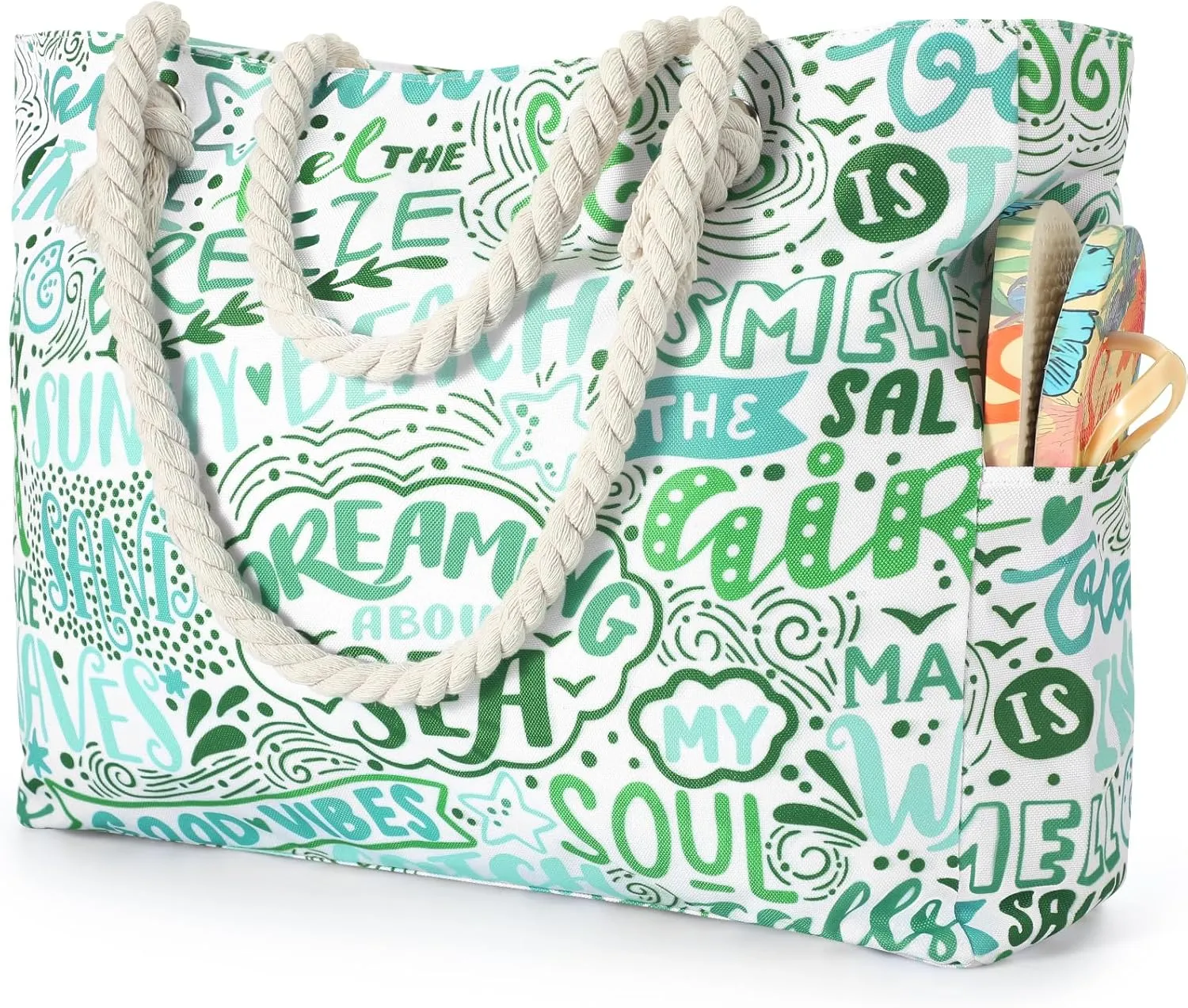 Beach Bags for Women - Large Beach Tote Bag, Women Sandproof Pool Bag for Pool Gym Grocery Travel
