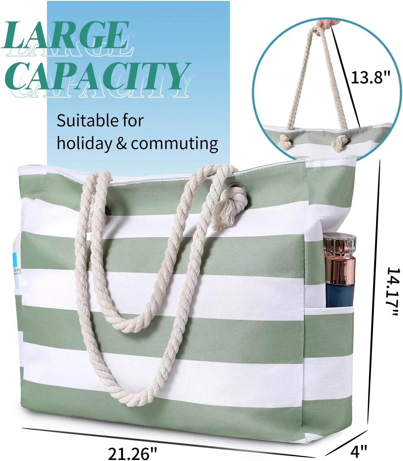 Beach Bags for Women - Large Beach Tote Bag, Women Sandproof Pool Bag for Pool Gym Grocery Travel