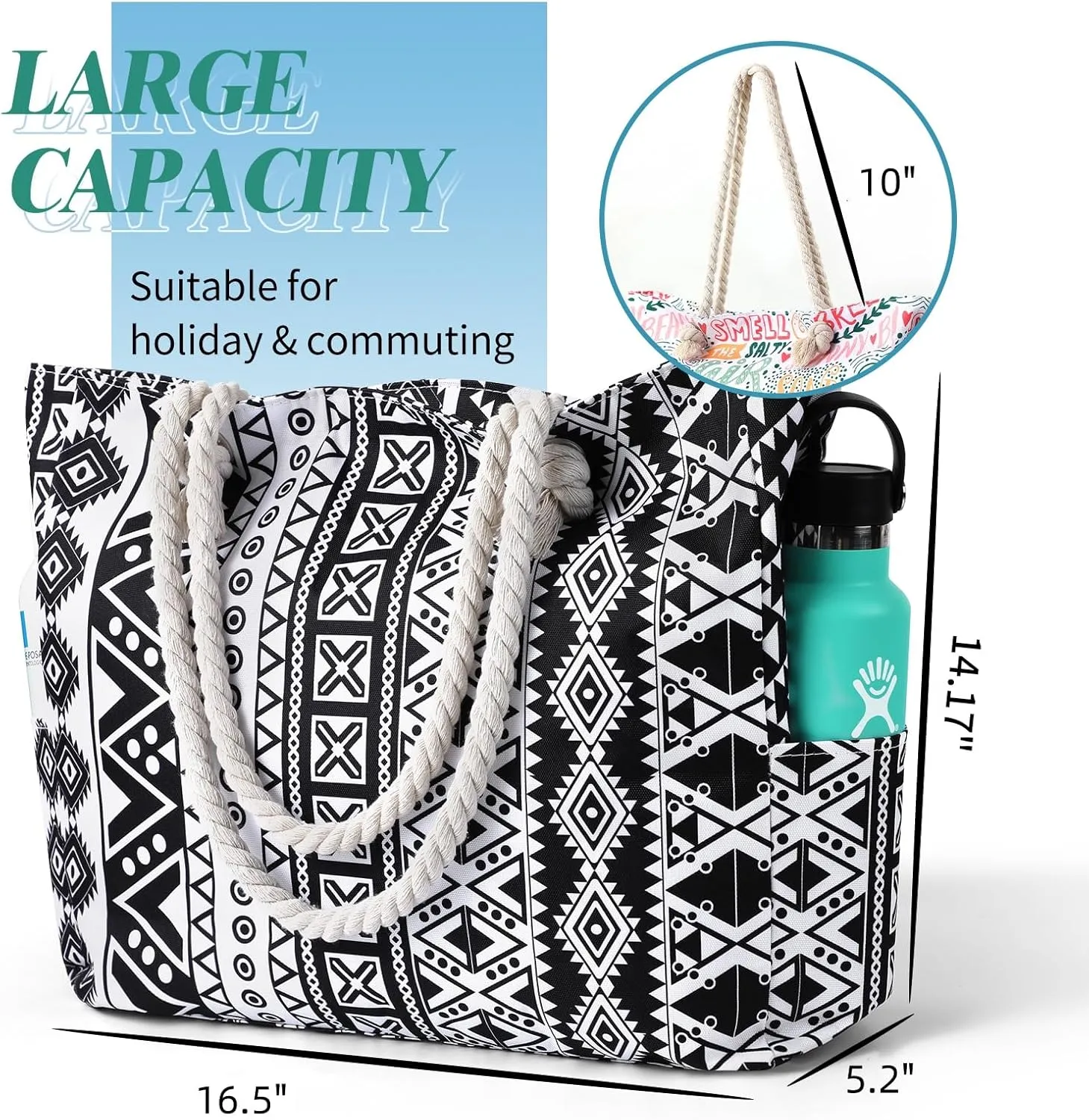 Beach Bags for Women - Large Beach Tote Bag, Women Sandproof Pool Bag for Pool Gym Grocery Travel