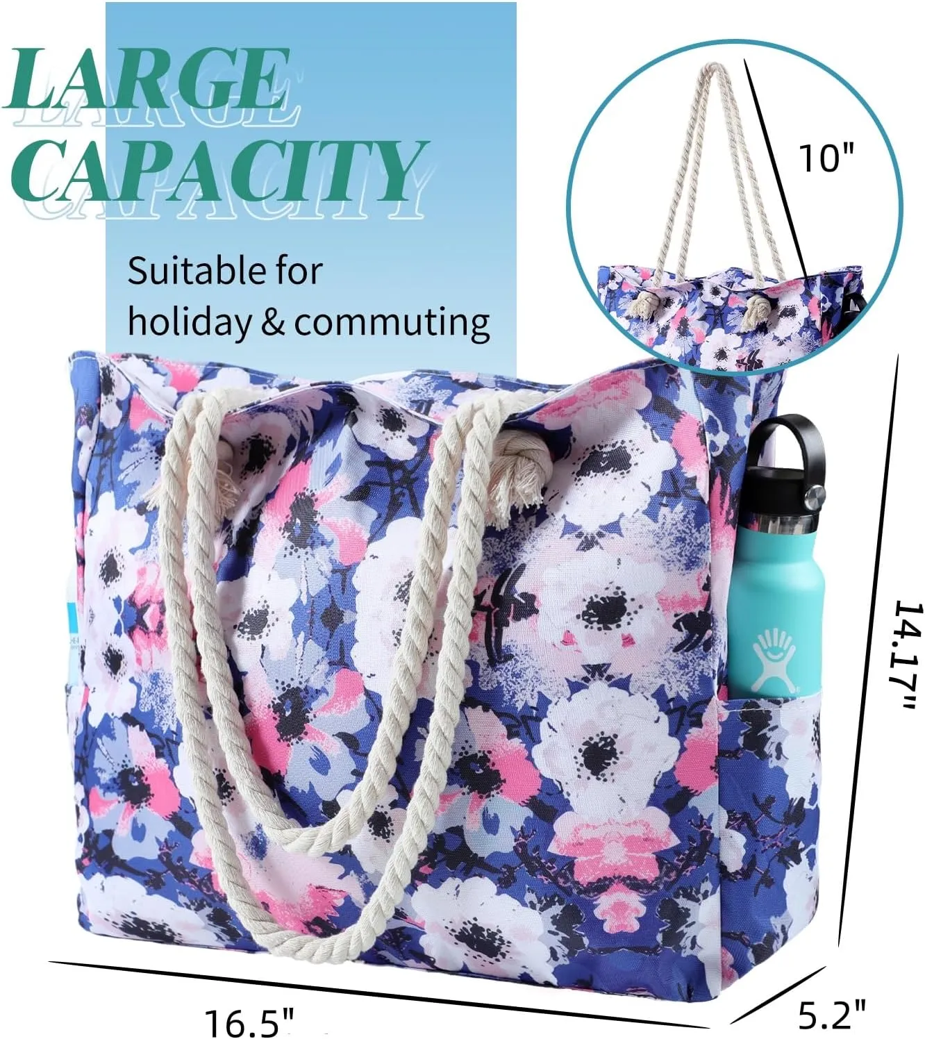 Beach Bags for Women - Large Beach Tote Bag, Women Sandproof Pool Bag for Pool Gym Grocery Travel