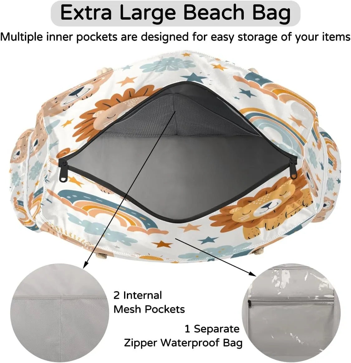 Beach Bags for Women, Large Waterproof Beach Tote Bag for Gym Grocery Travel