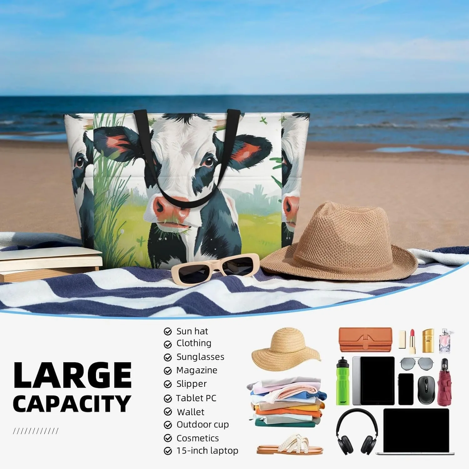 Beach Bags for Women Large Waterproof Sandproof Beach Tote Swim Pool Bag with Zipper for Travel Vacation