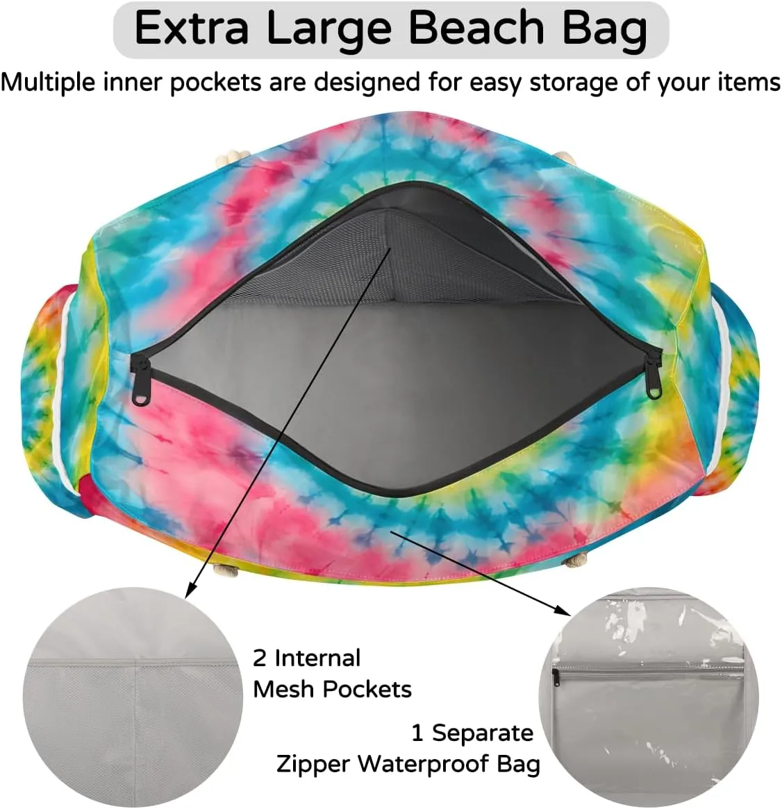 Beach Bags for Women Waterproof Sandproof Large Beach Tote Bag with Zipper Swim Pool Bag for Travel Outdoor