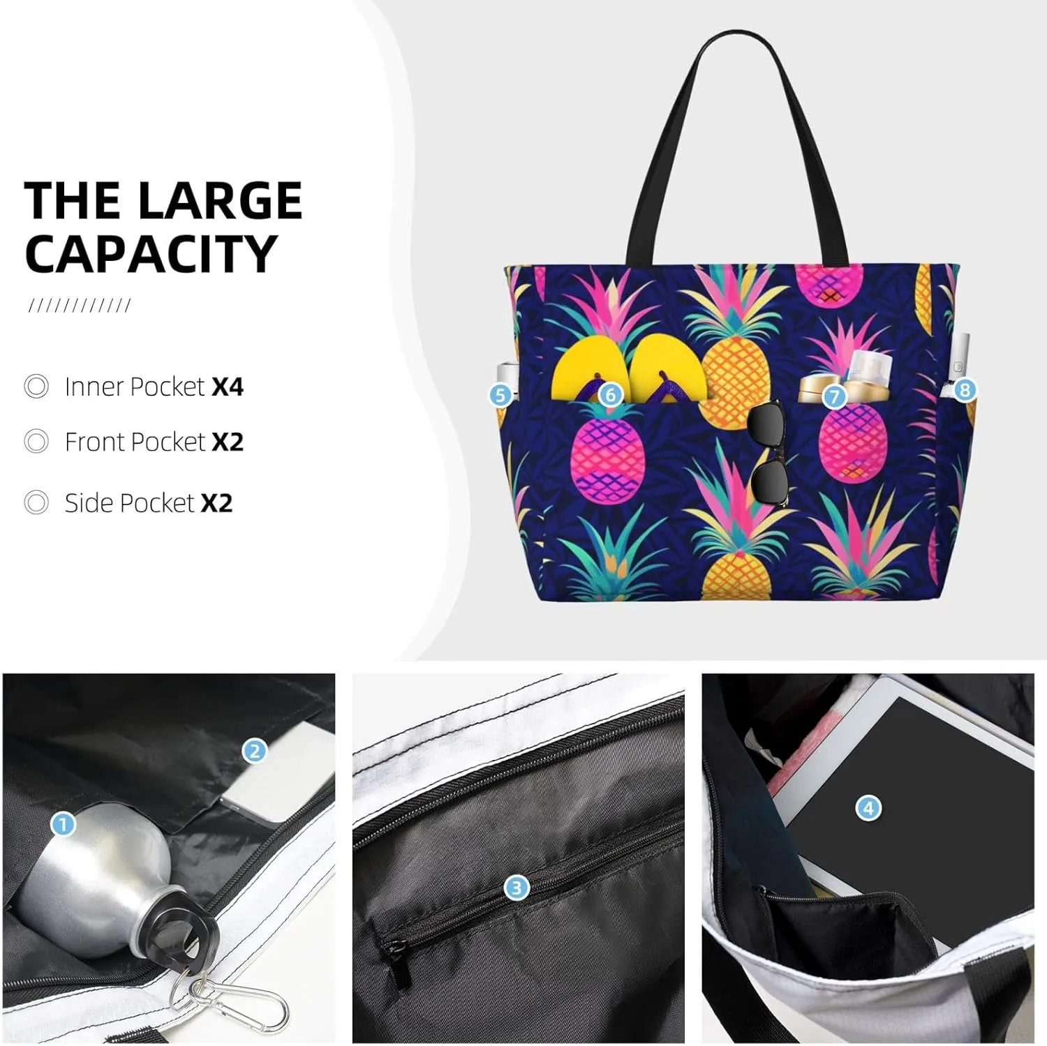 Beach Bags for Women Waterproof Sandproof Women Tote Bag, Large Beach Bag with Zipper for Gym Travel Vocation