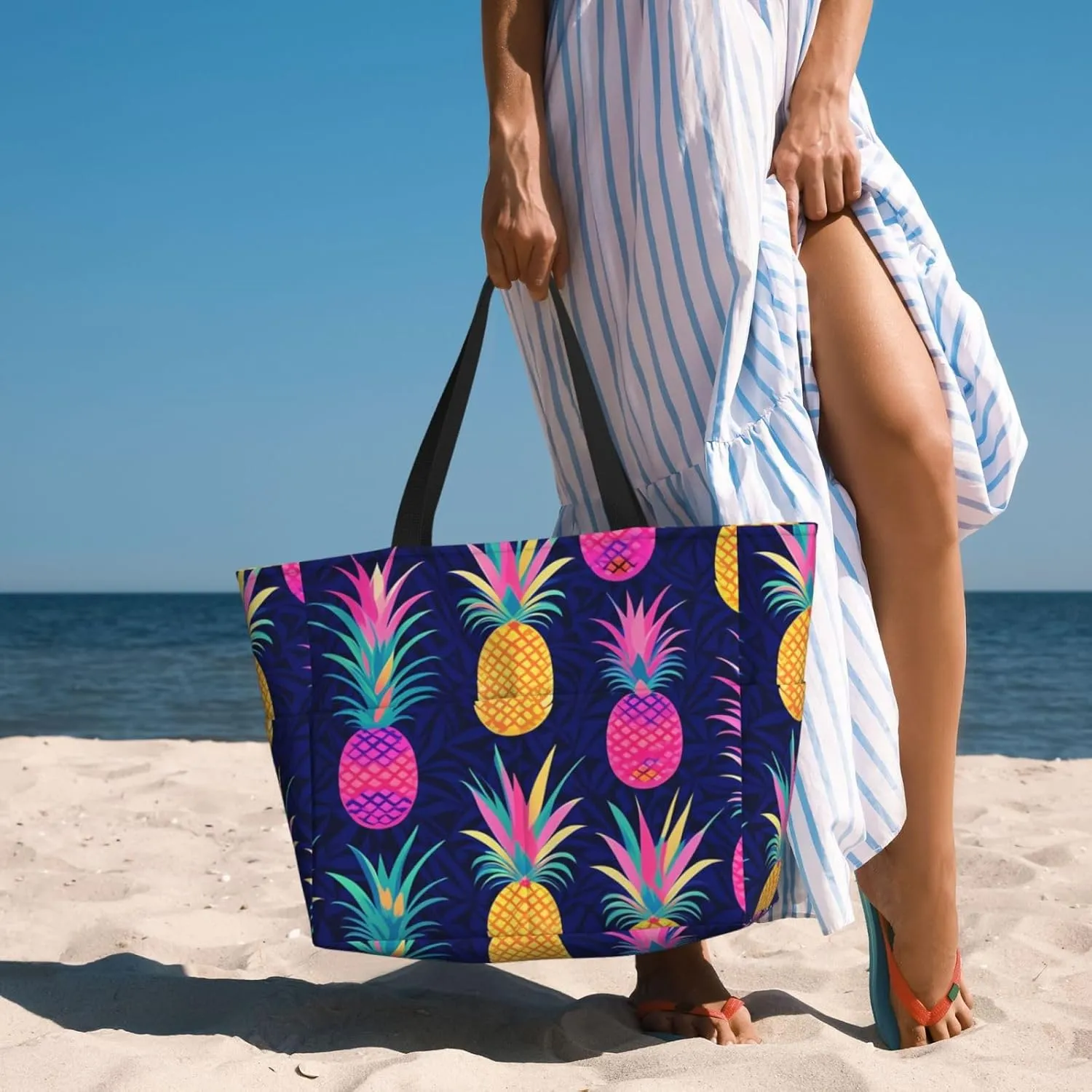 Beach Bags for Women Waterproof Sandproof Women Tote Bag, Large Beach Bag with Zipper for Gym Travel Vocation
