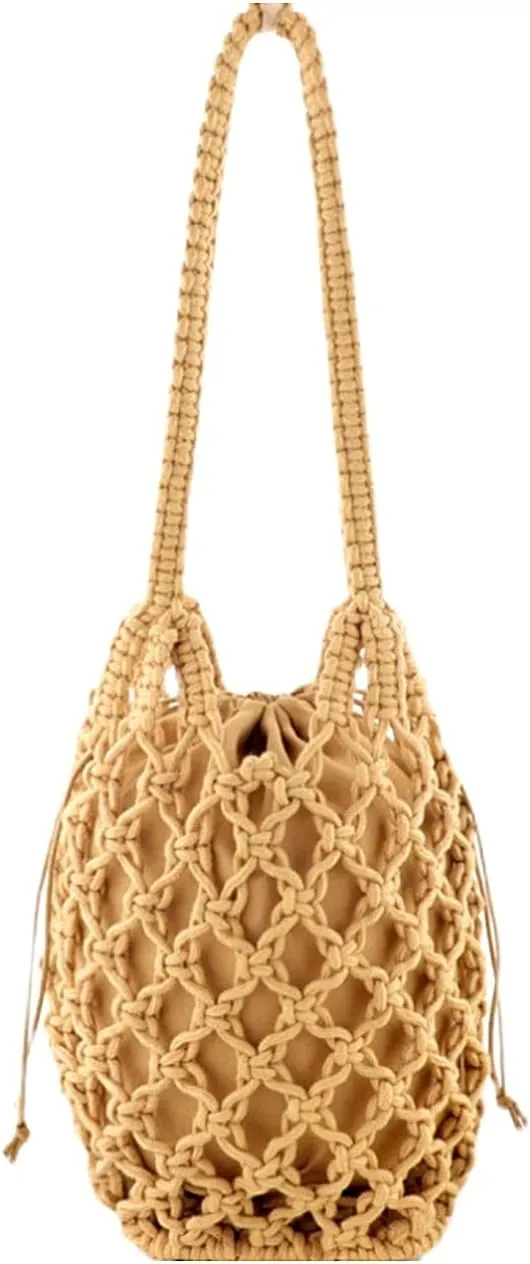 Beach Crochet Bag for Women, Aesthetic Hobo Mesh Woven Tote Simple Modern Trendy Bags for Summer Vacation Picnic Travel