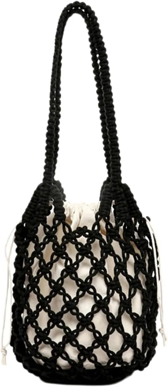 Beach Crochet Bag for Women, Aesthetic Hobo Mesh Woven Tote Simple Modern Trendy Bags for Summer Vacation Picnic Travel