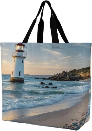 Beach Lighthouse Handbags Lightweight Travel Shoulder Bag Portable Cute Shopping Beach Market Bag for Men Women Hiking Yoga Gym Swimming Travel Holiday Gift