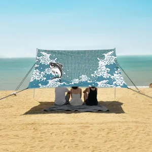 Beach Shade Tent with UPF50  UV Protection,Japanese Wave Tuna Fish Lightweight Camping Sun Shelter for Outdoor,Camping Trips, Fishing, Backyard,Picnics,Easy Set Up and Carry 9x10.5 FT