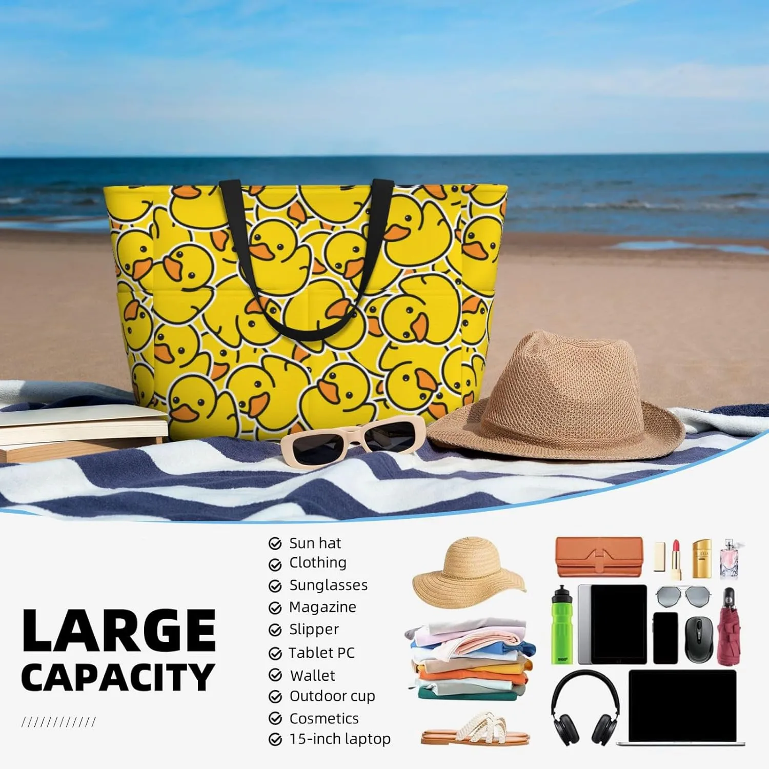 Beach Tote Bag for Women Beach Bag Waterproof and Sandproof Tote Bag with Wet Bag Large Travel Bag for Weekend Travel