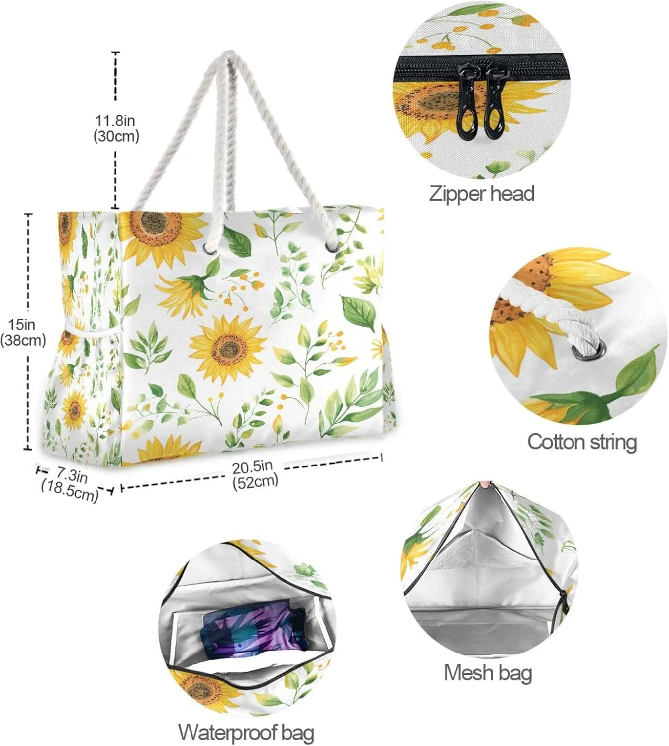 Beach Tote Bag for Women Large Pool Bags Carry On Bag With Wet Compartment for Beach Travel with Pocket Zipper