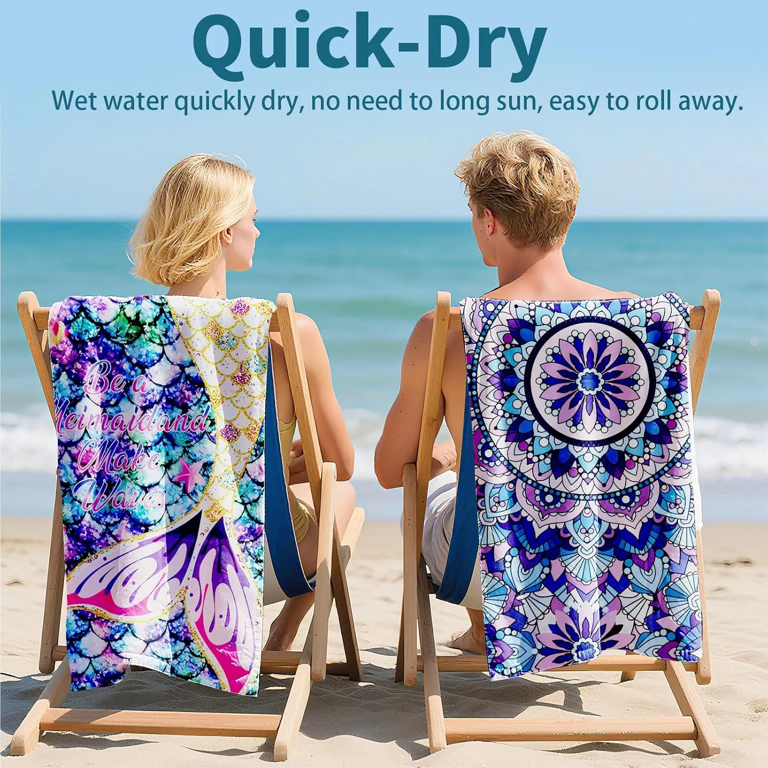 Beach Towel, 2 Pack of 70 x32 Lightweight Sand Free Absorbent Microfiber Towels for Swimming, Travel, Yoga, Camping, Vacation Accessories Essentials for Men & Women