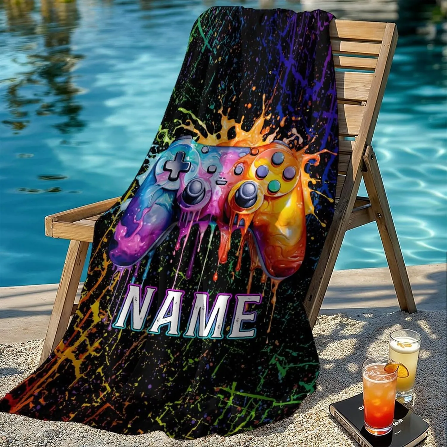 Beach Towel for Boys Men, Custom Gaming Beach Essential Gifts for Kids Teens, Personalized Absorbent Sandless Gamer Bathroom Towel Accessories for Seaside Pool Picnic