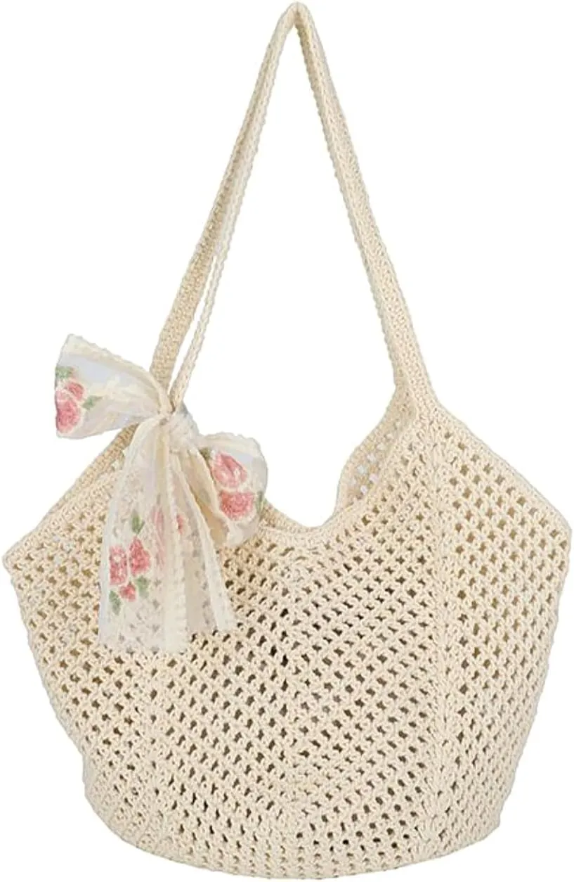 Beach Woven Crochet Bag for Women Straw Hobo Mesh Tote Knit Bags, for Daily Picnic Summer Holiday Travel Vacation