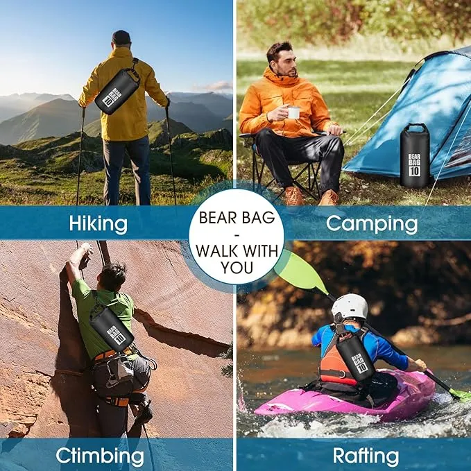 Bear Food Bag Hanging System, Bear Bags for Food Backpacking, Ultralight Bear Proof Food Storage Canister Bag, 10L Waterproof Camping Bear Food Bag Pulley System with Paracord, Carabiner, Throw Bag
