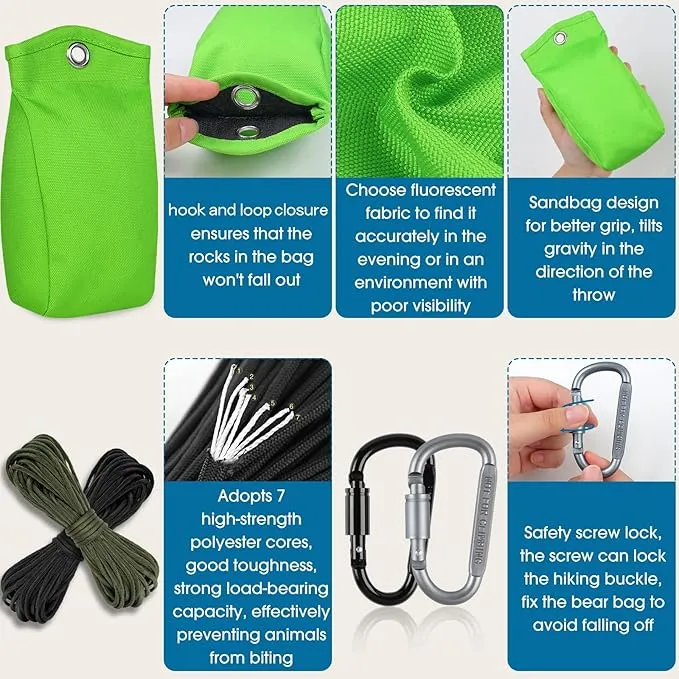 Bear Food Bag Hanging System, Bear Bags for Food Backpacking, Ultralight Bear Proof Food Storage Canister Bag, 10L Waterproof Camping Bear Food Bag Pulley System with Paracord, Carabiner, Throw Bag