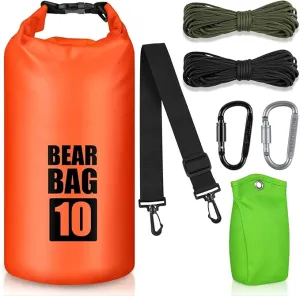 Bear Food Bag Hanging System, Bear Bags for Food Backpacking, Ultralight Bear Proof Food Storage Canister Bag, 10L Waterproof Camping Bear Food Bag Pulley System with Paracord, Carabiner, Throw Bag