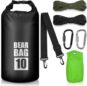 Bear Food Bag Hanging System, Bear Bags for Food Backpacking, Ultralight Bear Proof Food Storage Canister Bag, 10L Waterproof Camping Bear Food Bag Pulley System with Paracord, Carabiner, Throw Bag