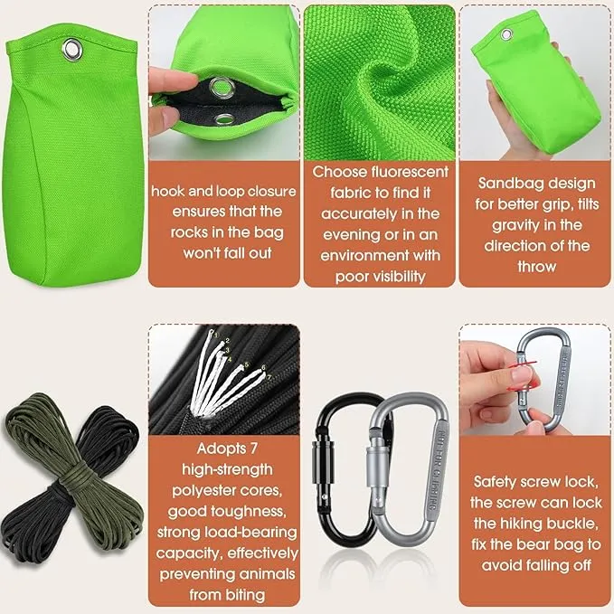 Bear Food Bag Hanging System, Bear Bags for Food Backpacking, Ultralight Bear Proof Food Storage Canister Bag, 10L Waterproof Camping Bear Food Bag Pulley System with Paracord, Carabiner, Throw Bag