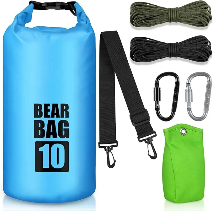 Bear Food Bag Hanging System, Bear Bags for Food Backpacking, Ultralight Bear Proof Food Storage Canister Bag, 10L Waterproof Camping Bear Food Bag Pulley System with Paracord, Carabiner, Throw Bag
