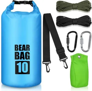 Bear Food Bag Hanging System, Bear Bags for Food Backpacking, Ultralight Bear Proof Food Storage Canister Bag, 10L Waterproof Camping Bear Food Bag Pulley System with Paracord, Carabiner, Throw Bag