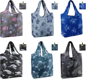 BeeGreen 6 Pack Animal Reusable Grocery – Large 50L Shopping Tote, Reusable for Women, Foldable & Machine Washable Polyester Gift with Handles, Shopping with Pouch, Collapsible Basket