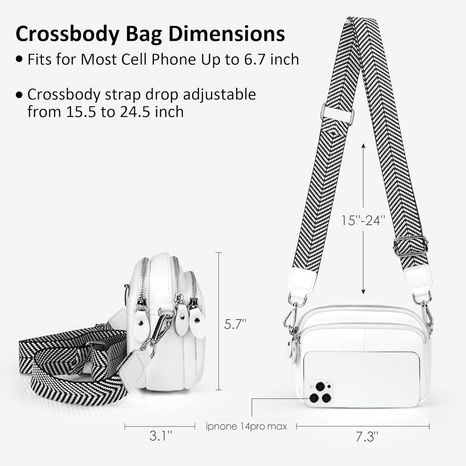 befen Small Genuine Leather Camera Crossbody Bags for Women Triple Zip Cross Body Purses Handbag with Wide Strap